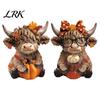 Woodcraft Fall Decor 2PCS Autumn Highland Cow Ornament, Thanksgiving Day Theme Wooden Decoration, with Figurines Exquisite Details Figurine, for Home