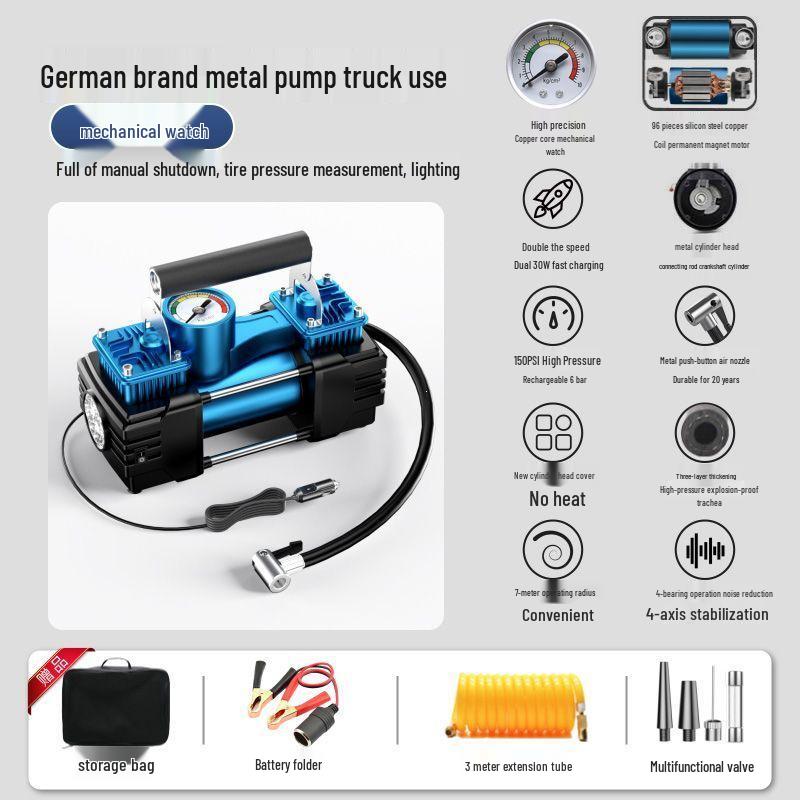 High-Power Dual Cylinder Air Pump for Car & Home, 12V/220V Tire Inflator