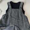 Girls' Summer Set Korean Denim Mesh Dress+vest Princess Two-piece Set Trendy
