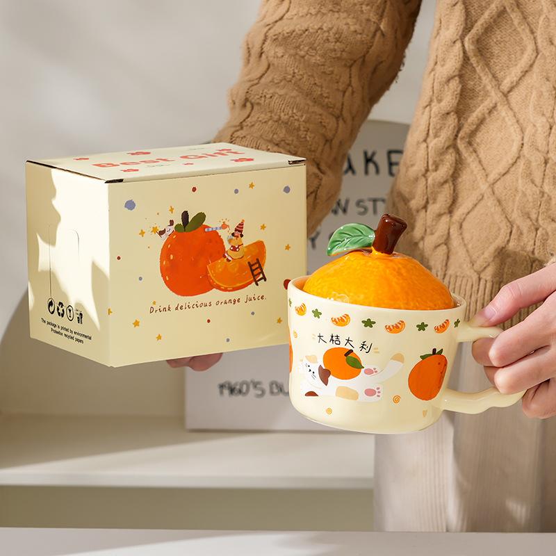 

Керамическая кружка высокой ценности с крышкой, милая офисная парная кружка для воды, подарочная коробка, креативный новогодний сувенир 301-400ml