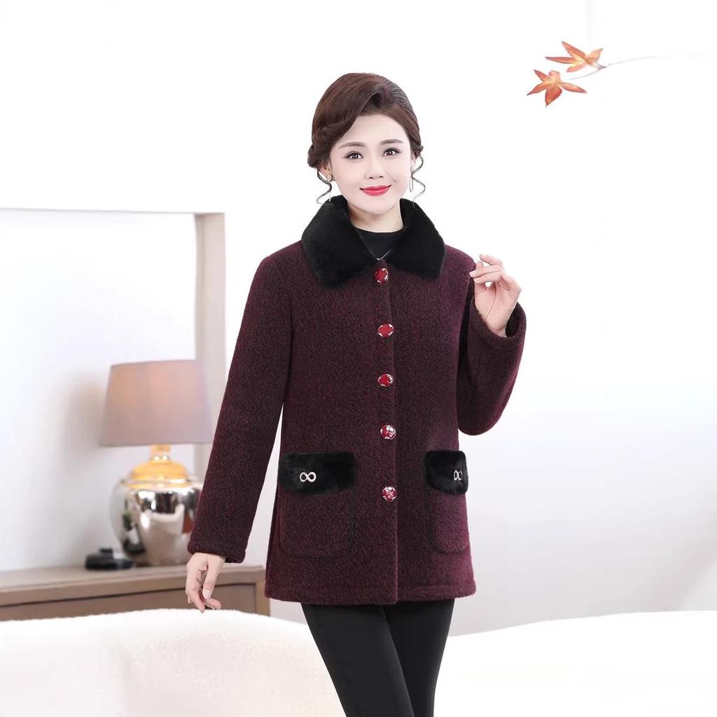 Winter Velvet Lapel Coat for Middle-Aged Women - Faux Mink, Loose Fit, Woolen, Plus Thick Layer