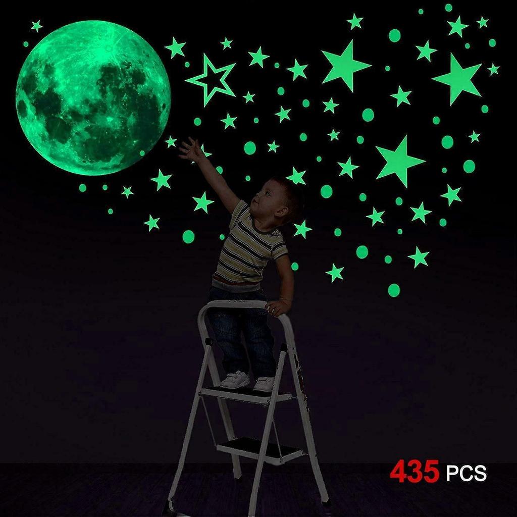 453 Pieces Glow In The Dark Stars Wall Stickers, Moon and Stars Luminous Stickers, Fluorescent Star Sticker Ideal for Ceiling, Nursery, Wall Decor