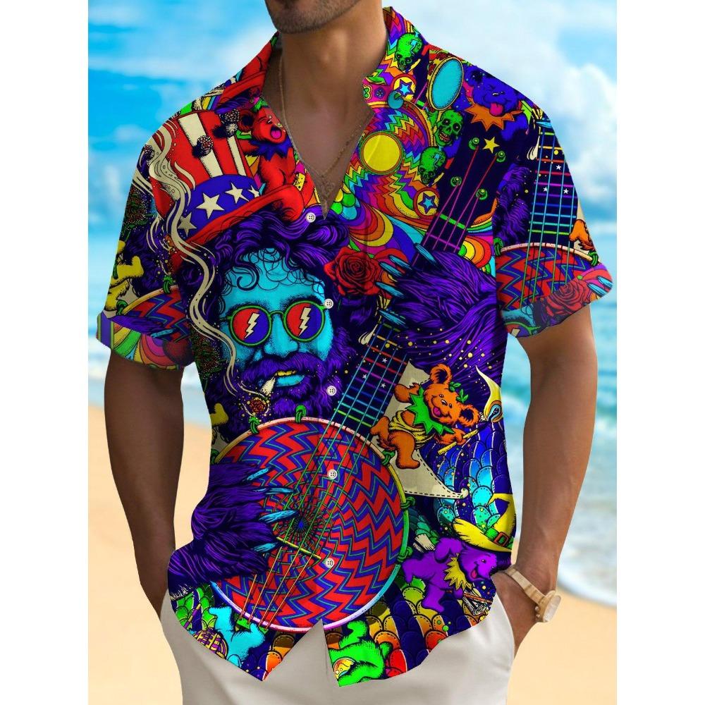 Nuova Camicia da Uomo Hawaii Primavera/Estate Moda Tempo Libero Passeggiata in Città Turista Spiaggia Stampata Completamente Aperta Manica Corta Bottoni, Spedizione Rapida