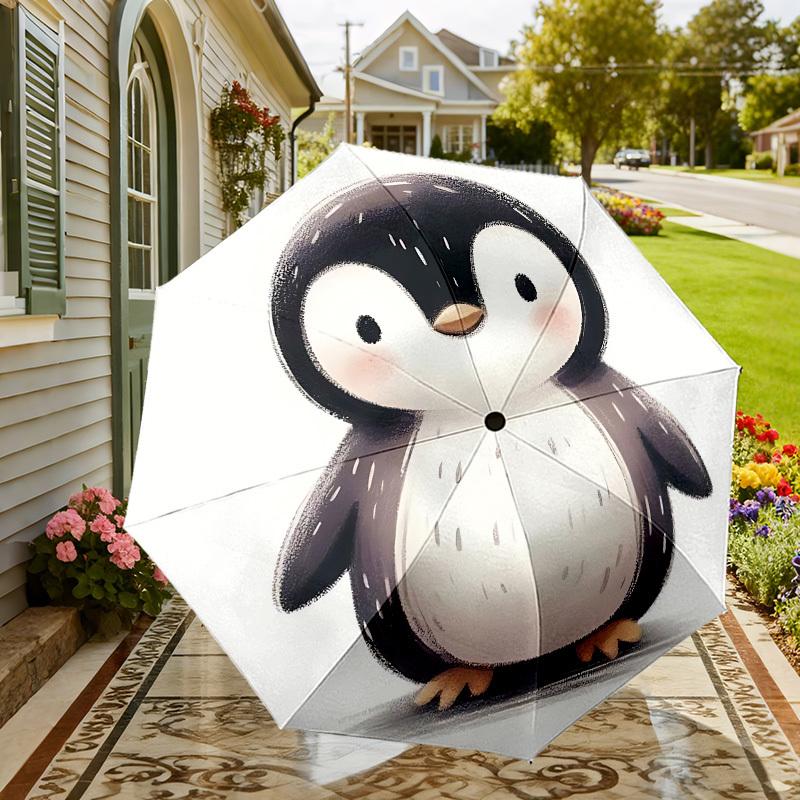 Entzückender Pinguin-Print-Regenschirm - Automatisches Öffnen & Schließen, Outdoor-Schutz, Reiseaccessoire, Leicht & Langlebig 145