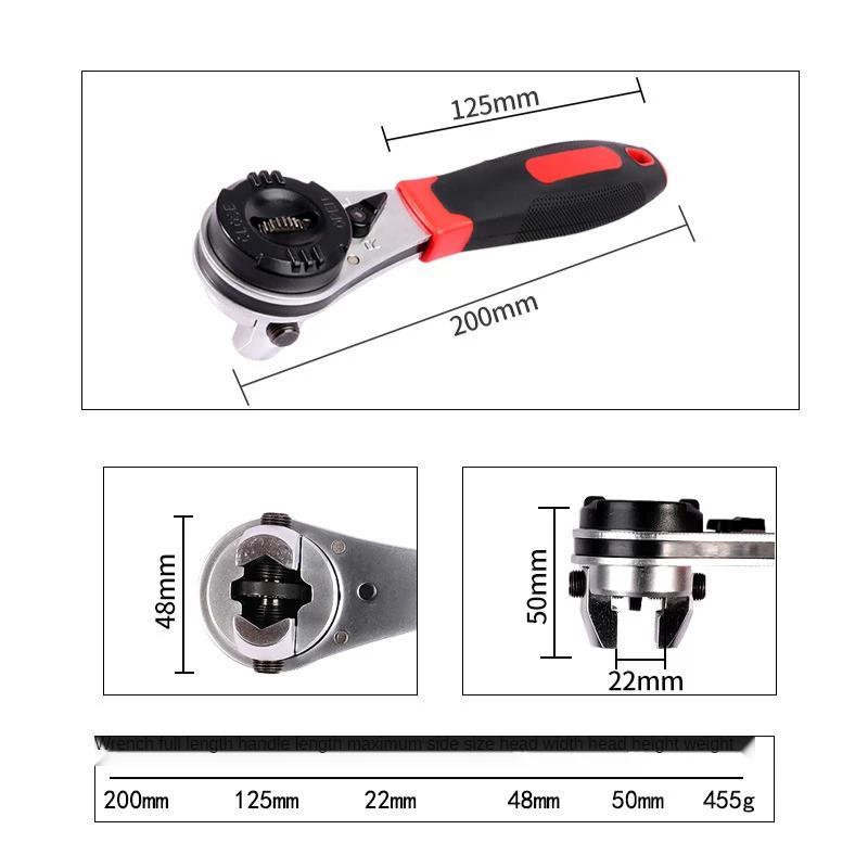 Multi-functional Adjustable 6-22mm Universal Ratchet Wrench Chrome Molybdenum Steel Straight Handle