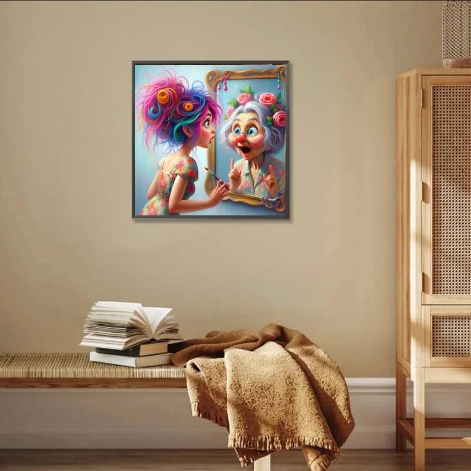 DIY Diamantmalerei Neu 2024 Glückliche alte Dame und Hund Volldiamant Mosaik Stickerei Kunst Stich Wohndekoration Bastelset Geschenk