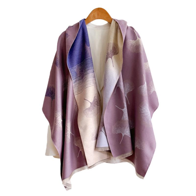 Printed Leaves For Women, Autumn And Winter Cape, Loose Cape, Office Scarf, Shawl And Foreign Style