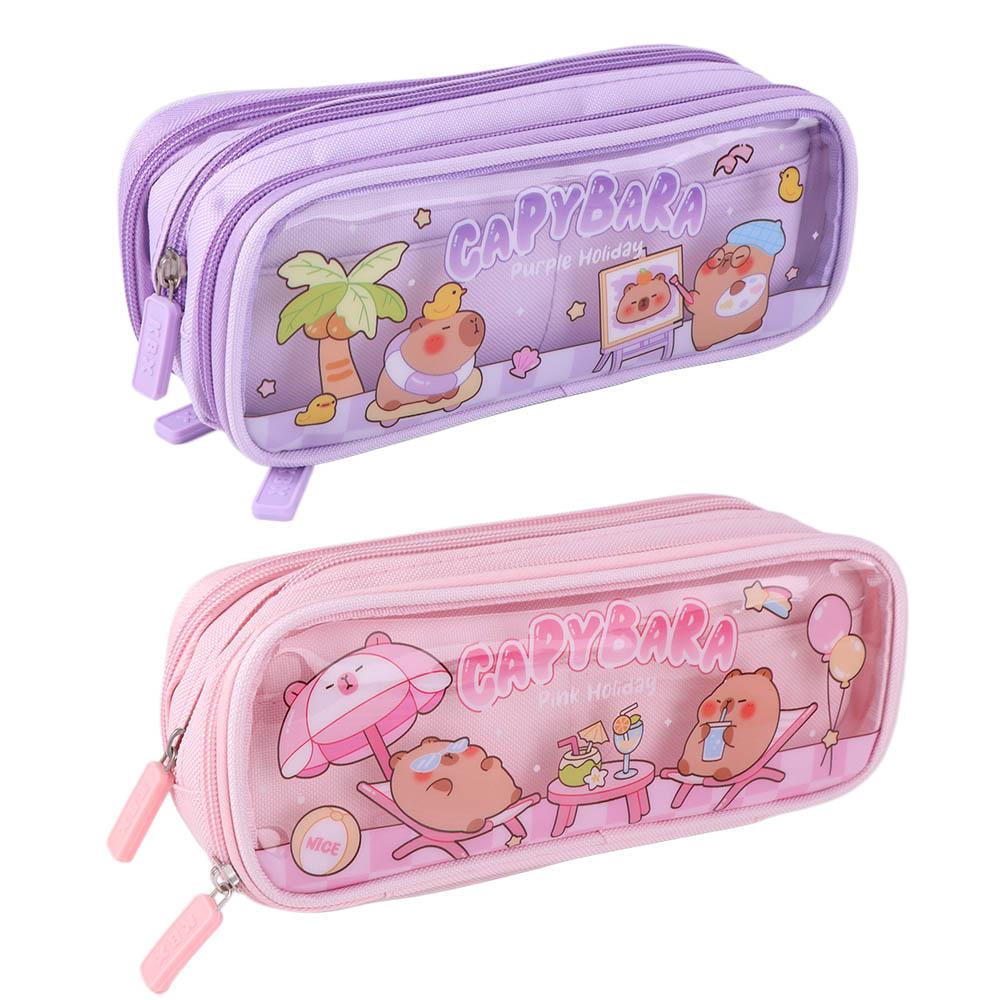 Zipper Capybara Pencile Bag Kawaii Stationery Holder Sweet Cartoon Pencile Case Travel