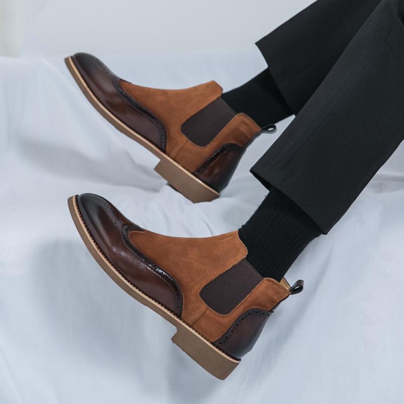 Men’s High Chelsea Boots Dress Formal Retro Brown Ankle Boots Tuxedo Wedding Black Shoes Plus Size