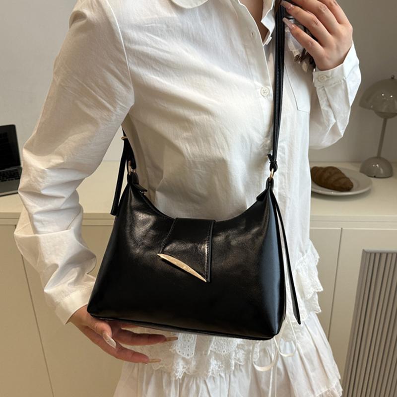 Yogodlns Women's Faux Leather French Casual Vintage Pure Color Simple Shoulder Crossbody Underarm Bag