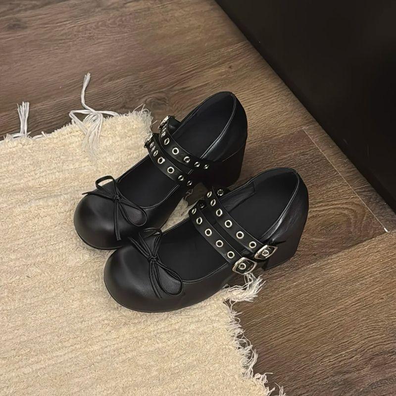 Punkowe buty baletowe z temperamentem damskie wiosenne z kokardką podwyższające design wszechstronne gruba podeszwa cienkie baleriny Mary Jane