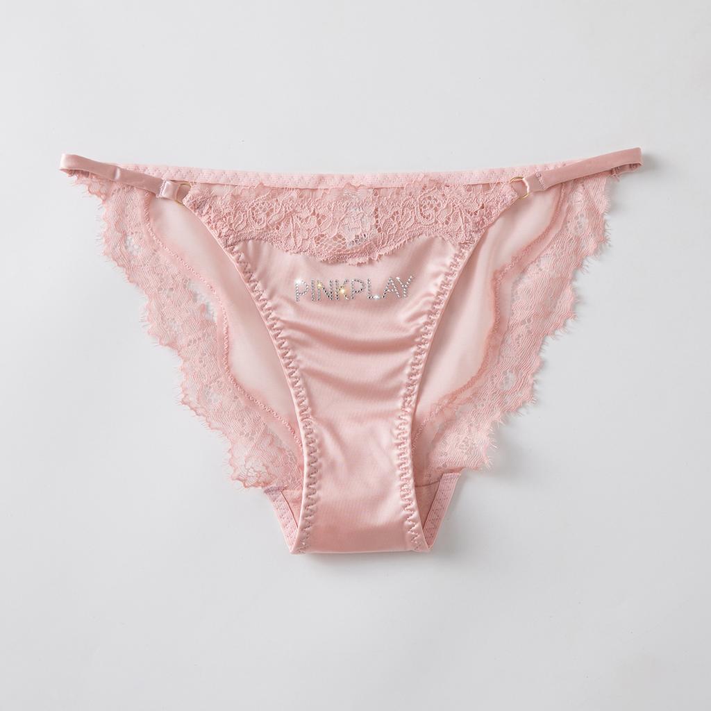 Diamanty zdobené kalhotky se středním pasem s krajkou, sexy, prodyšné, plus size, trojúhelníkového střihu, s vysokou elasticitou, dámské kalhotky