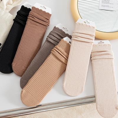Spitzensocken Kinder Stapelsocken Verdickte Warme Wollsocken Einfarbige Retro Schweißabsorbierend Und Deodorierend Mittellange Socken