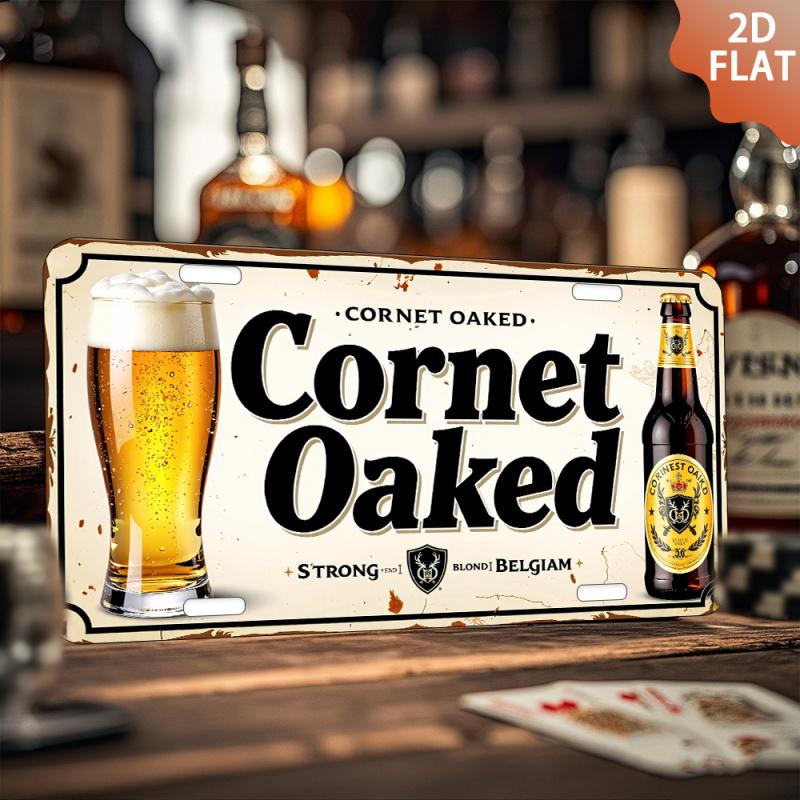 2D Flat - 1pc Vintage Cornet Oaked Belgian Blonde Ale Metal Sign, 6x12 Inch Aluminum Wall Hanging Decor
