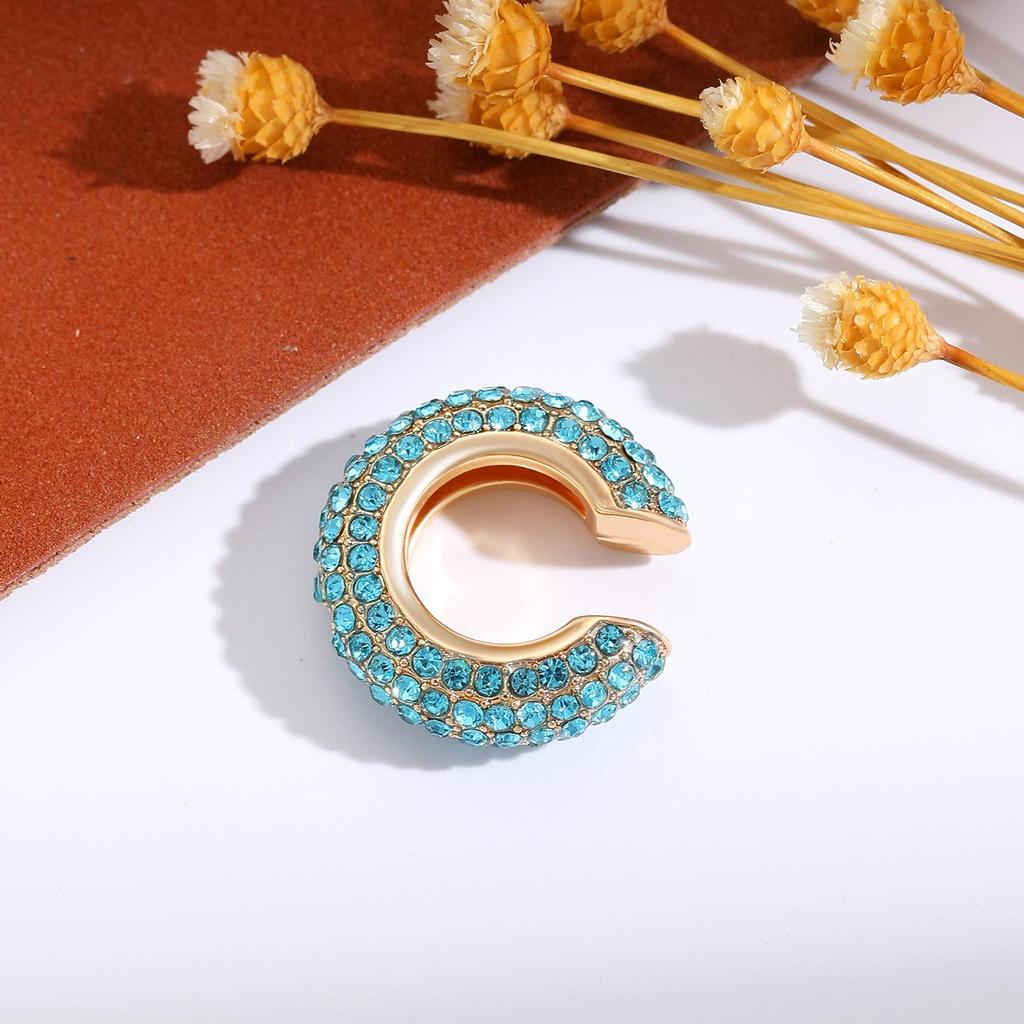 Retro Fashion C-Shaped Bling Ear Clips with Colored Diamonds - Trendy No-Pierce Earrings
