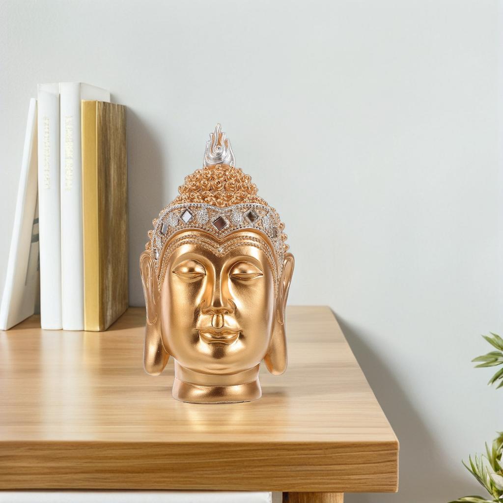 Resin Buddha Head Ornament Vintage Craft Exquisite Decoration for Office Desk Bedroom Living Room Home Ambiance