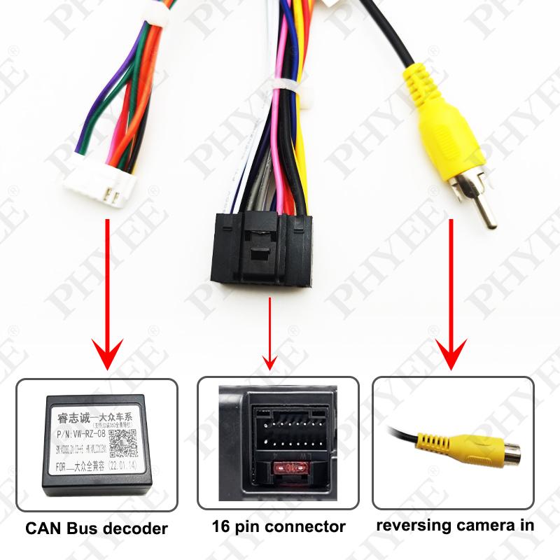 MQB Quadlock 52 Pin CAN Bus Decoder Wiring Harness, SWC Support, Plug & Play 16Pin Android Radio Adapter for VW Golf 7 Passat B8