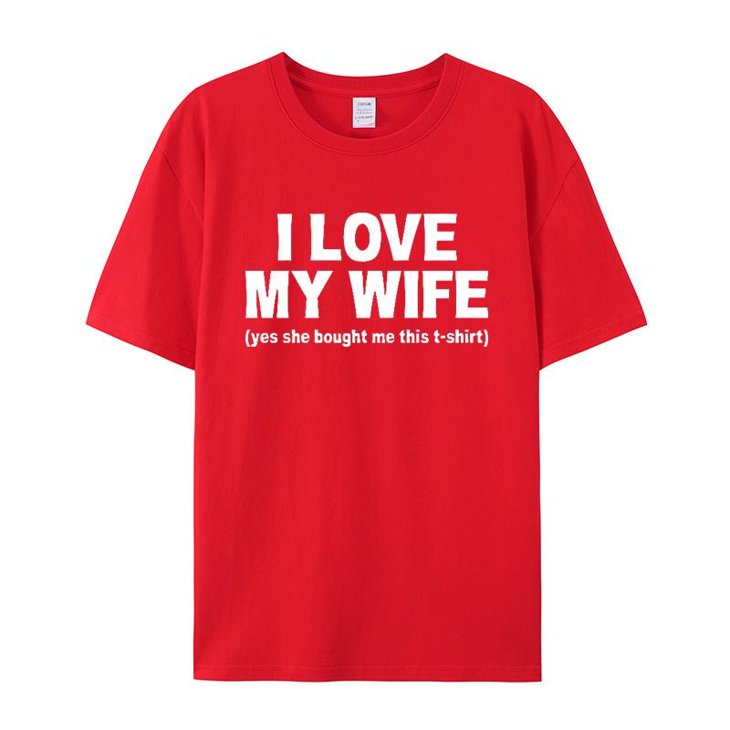 SummerMen's "I Love My Wife" Couple T-shirt with LetterPrint Cotton Casual NeutralSoft Breathable Round Neck Short Sleeved Shirt