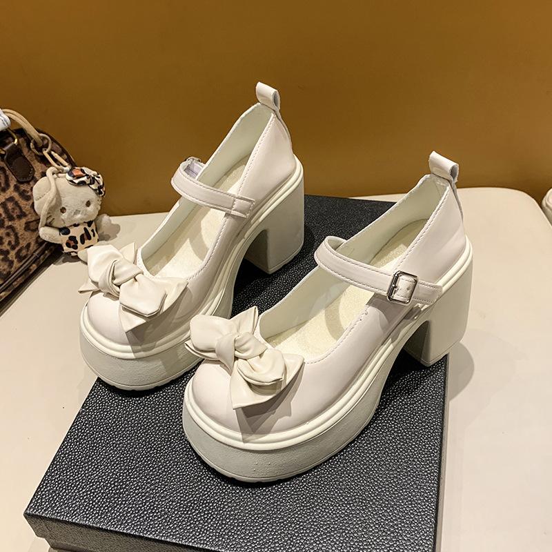 Mary Jane Small Leather Shoes, Sweet and Cool Bow High Heels, Women's Spring and Autumn 2025 Explosion, One-word Buckle Jk Cute Single Shoes