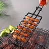 Multifunctional Carbon Steel BBQ Sausage Grilling Basket Outdoor Camping Barbecue Tool With Heat Resistant Handle Meat Sausage