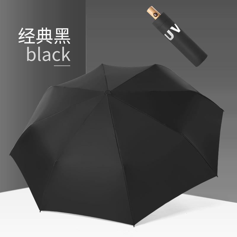 New three-fold simple and fashionable manual solid wood handle vinyl parasol sun umbrella unisex sun umbrella
