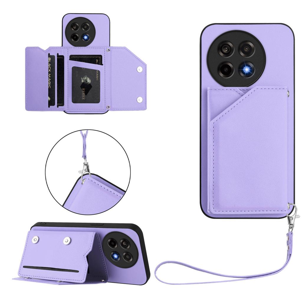 For OnePlus Ace 5 5G/OnePlus Ace 5 Pro 5G/OnePlus 13R 5G Case Card Holder Kickstand Skin-Touch Phone Cover with Wrist Strap