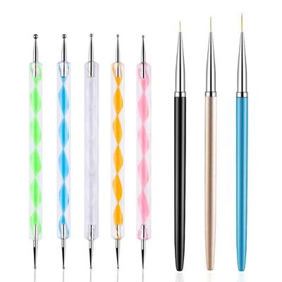 8Pcs Nail Art Pens Set Double-ended Dotting Pens and Liner Brushes for Manicure Tool