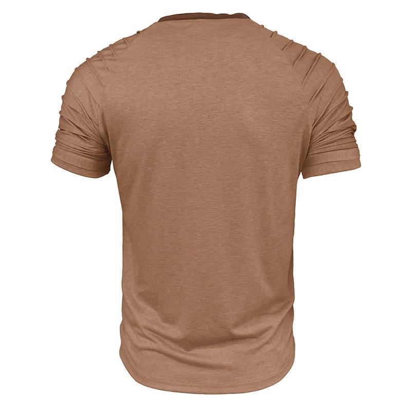 Letni męski T-shirt Henley w bloki kolorów Modny męski T-shirt z krótkim rękawem Top