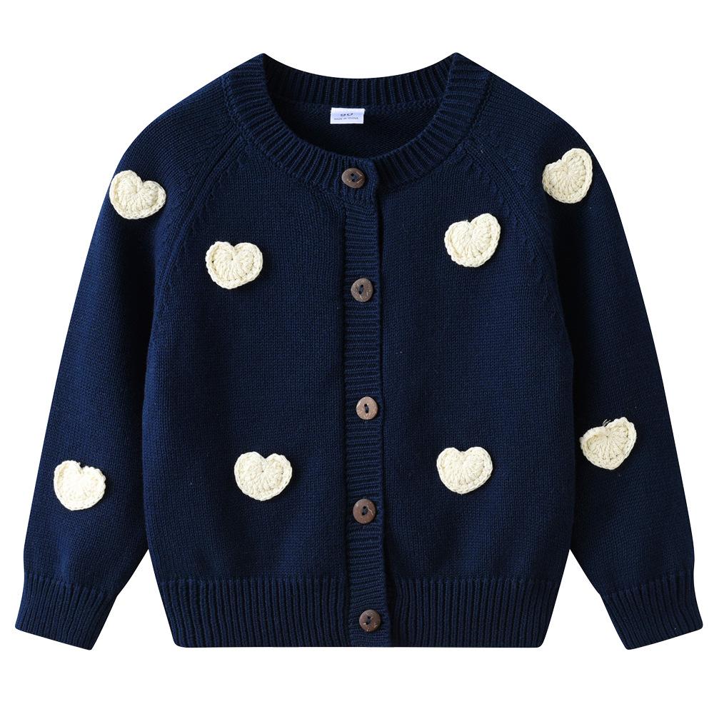 Korean Style Handmade Love DIY Children's Knitted Cardigan Jacket Girls Sweater Cardigan