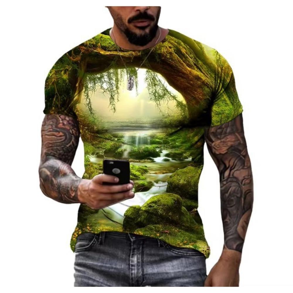 

Мир сказок Волшебный лес Мужская футболка Харадзюку с 3D-печатью, персонализированная, с круглым вырезом и коротким рукавом 6XL