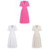 Summer Elegant Deep V Bubble Sleeve Maxi Dress With Pleated Fabric For Women