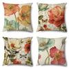 Federa Cuscino in Cotone e Lino con Stampa di Fiori di Rosa e Farfalle Copricuscino Decorativo per Divano in Soggiorno Moderno Copricuscino per Casa