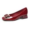 Damen Klassische Runde Zehenpartie Frühling & Sommer Quadratischer Absatz Schuhe Dame Schwarz Pu Leder Büro Pumps Sapatos Femininas A1333