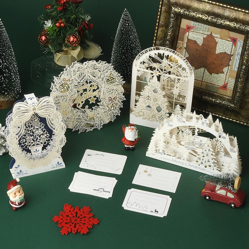 Laser Engraved Christmas 3D Greeting Card with Envelope and Postcard Thank You Letter  New Year