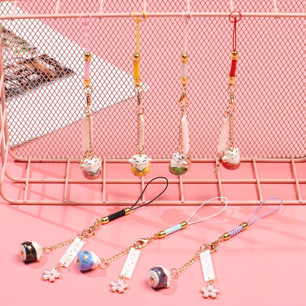 Lucky Cat Keychain Wrist Rope Phone Strap Lanyard Sakura Lucky Cat Phone Lanyard Anti-lost Lanyard