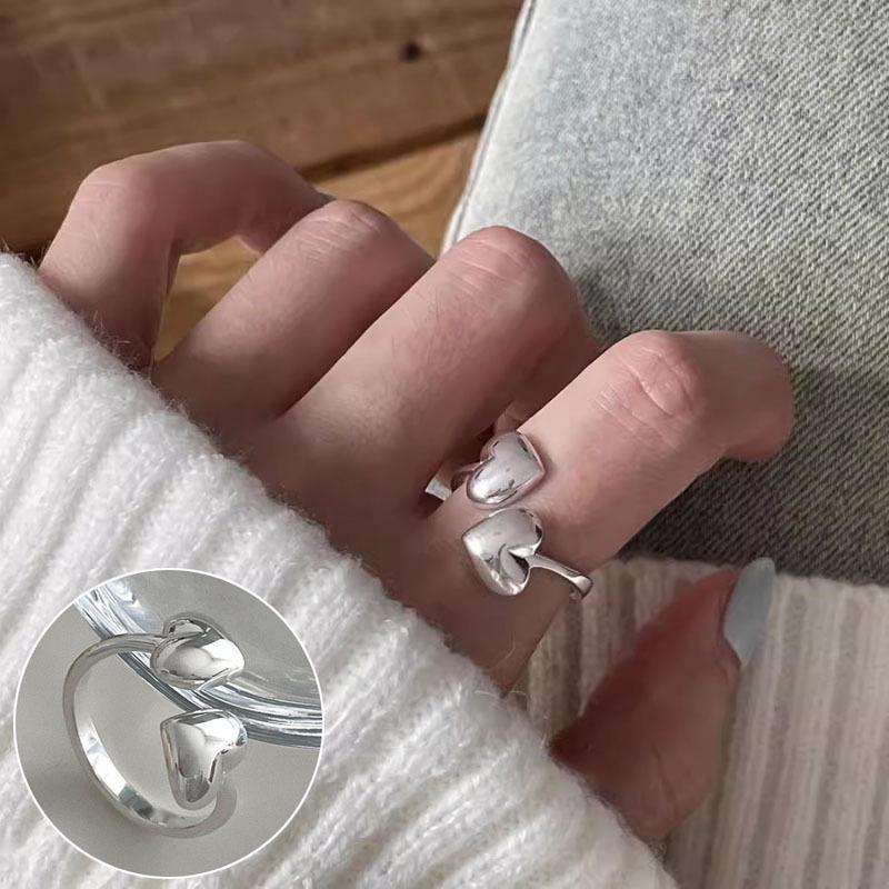 Prsten ve stylu korejském S925 postříbřený s nepravidelným listem - Dámská vintage móda, Jednoduchý zakřivený okraj Srdce Geometrický Otevřený design pro ukazováček.