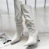 Fashion Comemore Autumn Winter Women's Boots New Pointed High Heels Sexy Pleated Thin Heels Female Fashion Versatile Mid Length Boots
