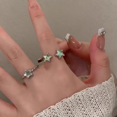 Y2K Kpop Lucky Star Ring Adjustable Irregular Geometric Punk Retro Women Crystal Ring Set Fashion Girls Aesthetic Jewelry