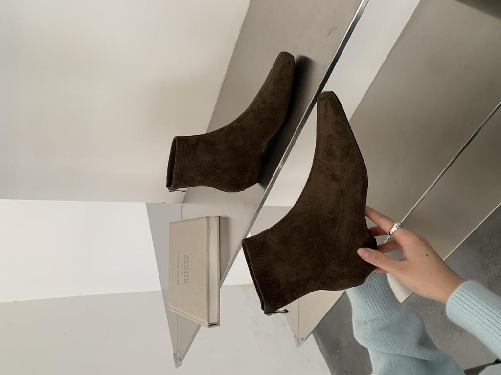 2025 New Autumn Square Head Short Thick Heel Suede Thin Low Tube Martin Fashion Rear Zipper Chelsea Women's Boots