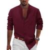 Men Latest Popular Casual Button-Up Long-Sleeve Cotton-Linen Shirt Beach Shirt Casual Shirt