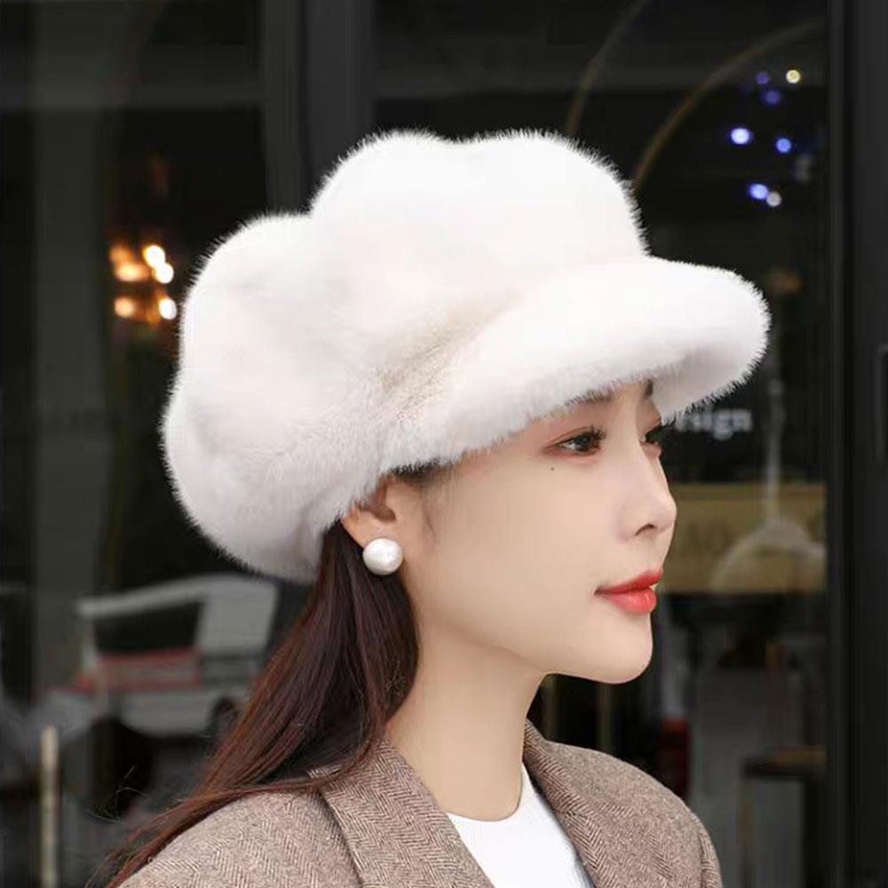 Elegant Plush Beret For Ladies Winter Warm Fleece Beret Fashionable Cloud Octagonal Hat Cold-Proof Woolen Women'S Winter Hat
