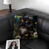 Cat And Flower Fashion Cushion Cover Natural Linen Organic Fabric DoubleSided Printing Sofa Home Decor Gift Pillow Case