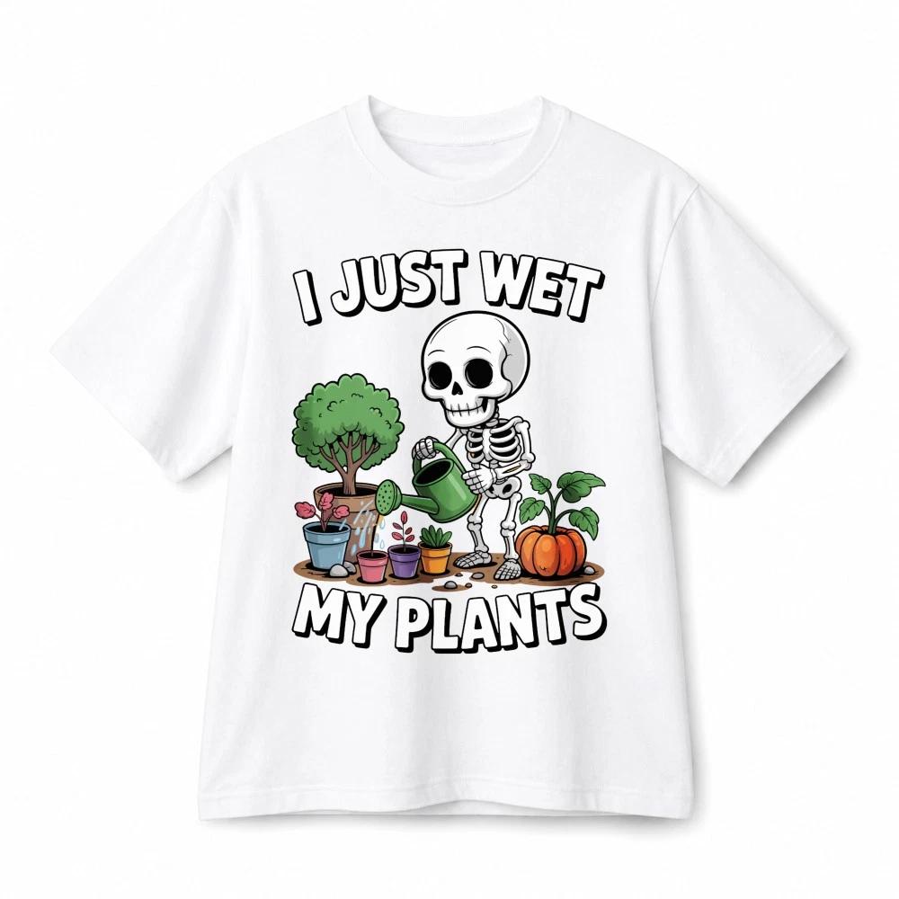 I Just Wet My Plants Skeleton Gardening Retro Graphic Cotton T‑Shirt Unisex 2XL