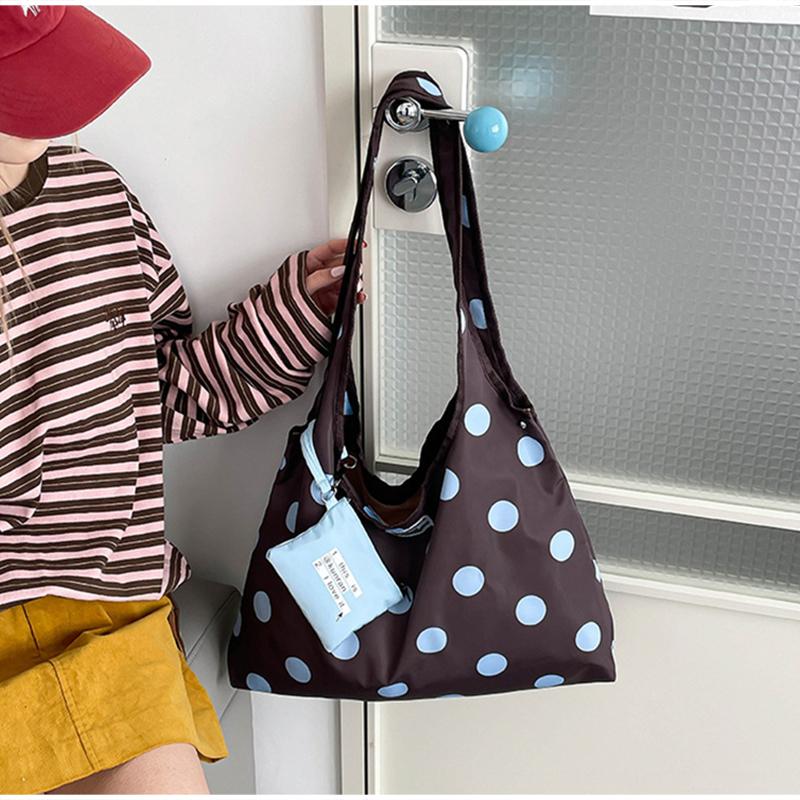 Borsa a Tracolla in Tela a Pois Reversibile Grande Capacità Design con Laccio Casual Coreana Morbida Tendenza Borsa a Spalla da Pendolare Donna