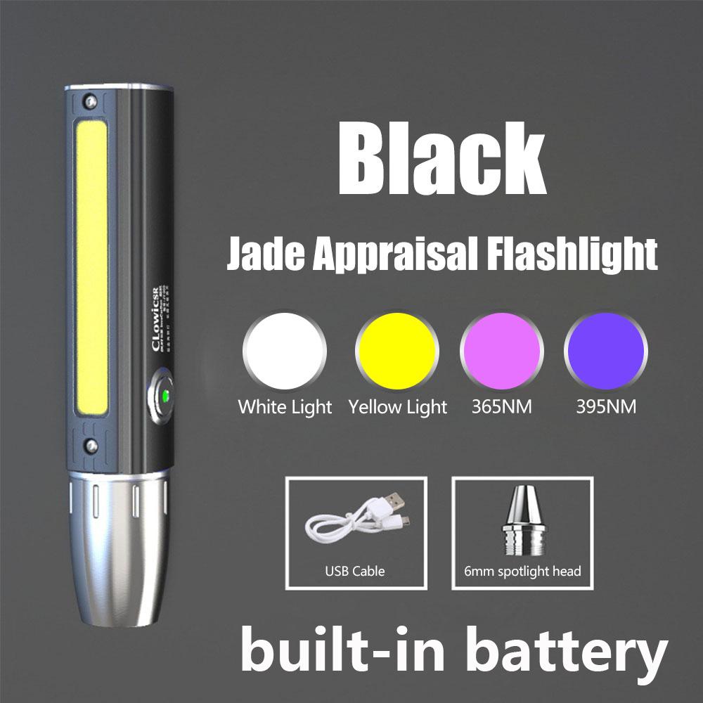 4 Light Sources Flashlight LED UV Torch with 365/395nm/White/Yellow Ultraviolet Torch Professional Jade Identification Light