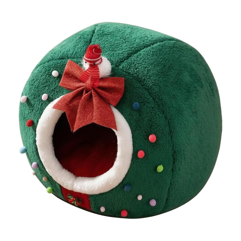 Soft Pet Hideaway Bed with Bow Decoration Snug Fleece Dome Cat for Cats, Quiet Naps,