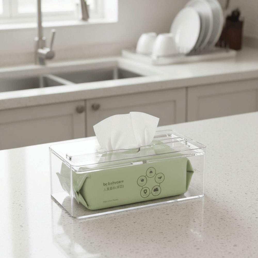 Waterproof Transparent Tissue Box Rectangular Multi-Functional Napkin Storage Case Large Capacity Space-saving