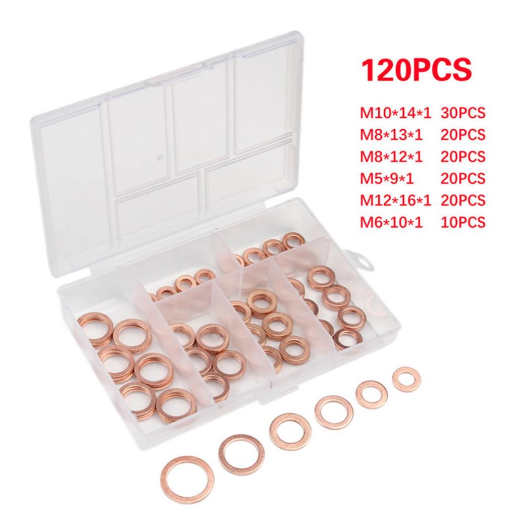 120PCS Copper Sealing Washer for Sump Plugs Water Fuel Hydraulic M5-M12