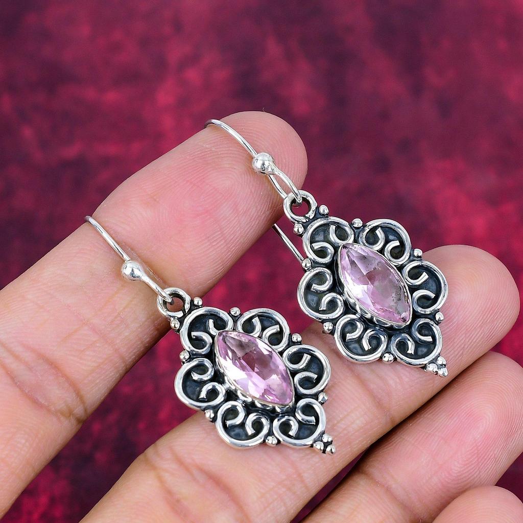 Pink Kunzite Earrings Gemstone Jewelry, 925 Solid Sterling Silver Earrings, Handmade Jewelry Birthstone Earrings, Gift For Him
