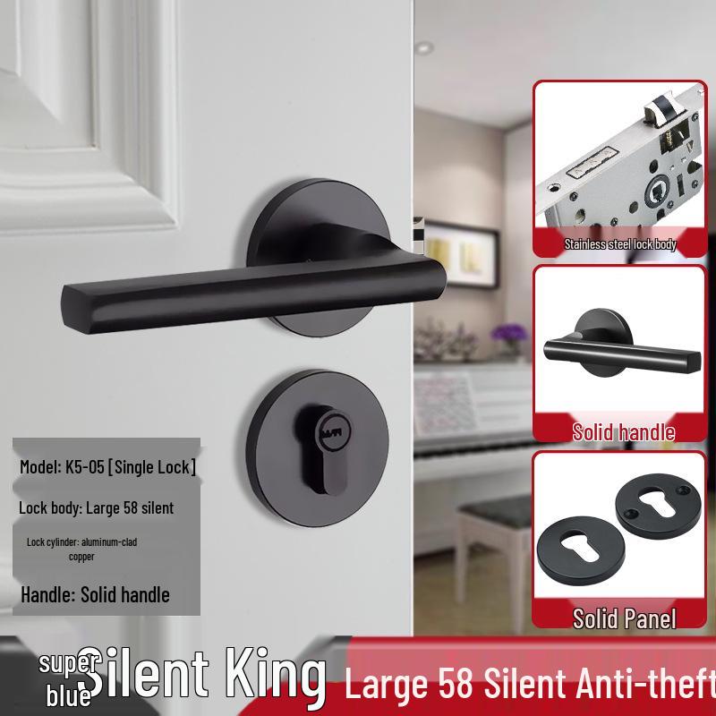Magnetic Silent Black Wooden Bedroom Door Handle Lock